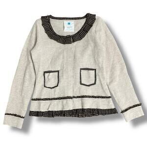 Anthropologie Sparrow Merino Wool Cardigan Jacket Cream Polka Dot Trim Large